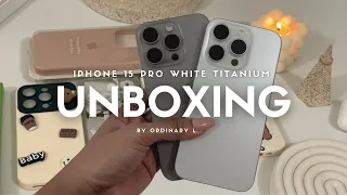 iPhone 15 Pro UNBOXING aesthetic + White VS Natural Titanium VS 12 pro VS 13 pro max comparison