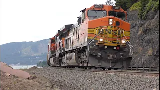BNSF double header with lumber products in Columbia river gorge
