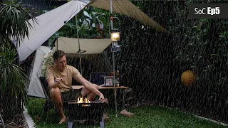 Backyard Camping in the rain, Covid lockdown, cosy campfire, SoC Ep5