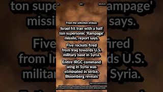 Israel hit Iran 1/2 T supersonic missile. Rockets fired towards US base. IRGC wing Syria eliminated