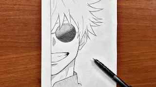 Easy anime drawing | How to draw gojo satoru half face step-by-step | drawing tutorial