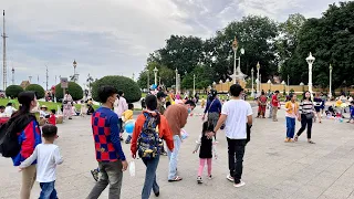 Walk Around Riverside Mekong River in front of Royal Palace on Sunday | Phnom Penh City Cambodia2023