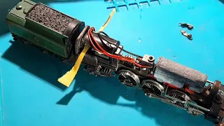 N scale locomotive repair Trix 4-6-2 motor cleaning.