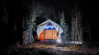 Wet, cold camping alone in a hot tent. Solo overnighter. Winter preparation.