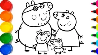 How to draw peppa pig family drawing and colouring for kids and toddlers