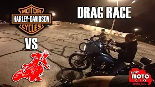 Harley Davidson VS Supermotos Drag Race | Parking Lot Fun