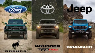 2025 Toyota 4Runner TRD Pro vs Ford Bronco Wildtrak vs Jeep Wrangler 4xe Rubicon