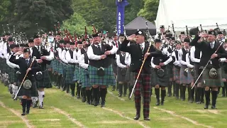 Scotland the Brave as Drum Majors lead Massed Bands parade during 2023 Aberdeen Highland Games