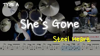 She`s Gone(동영상악보)-Steel Heart-노창국-일산드럼학원,화정드럼학원,드럼악보,드럼커버,Drum cover,drumsheetmusic,drumscore