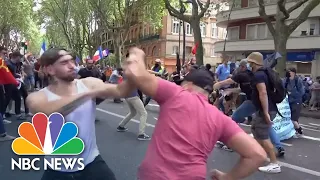 Covid-19 Health Pass Protest Attacked By Men With Sticks in France