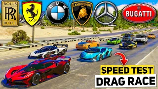 GTA 5: WORLD FAMOUS SUPER FAST CARS | FULL HIGHWAY DRAG RACE + SPEED TEST | GTA 5 MODS!