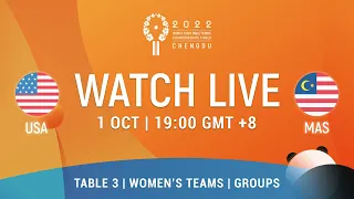 LIVE! | T3 | USA vs MAS | WT Groups | 2022 World Team Championships Finals Chengdu