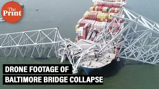 Watch: Drone footage of collapsed Francis Scott Key Bridge in Baltimore