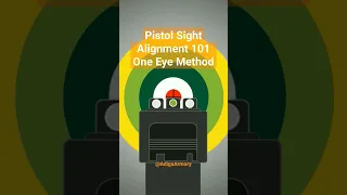 Pistol aiming 101. Sight picture and sight alignment using one eye, front sight focused.