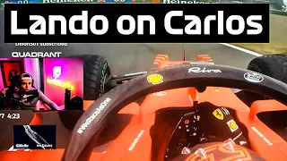 Lando reacts to Carlos Sainz's mistake