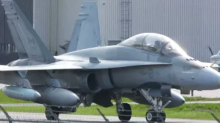 2X RCAF CF-18B Hornet  Tactical Arrival Touch and Go And Takeoff Runway 24 CYQB