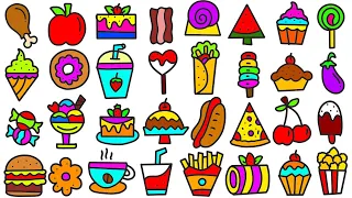 How to draw a  food easy | candy,cake,lollipop,ice cream,donuts |Easy junk food drawing |FOOD DODDLE