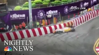 The Scary Moment A Teenage Formula 3 Driver Goes Airborne, Crashes During Race | NBC Nightly News