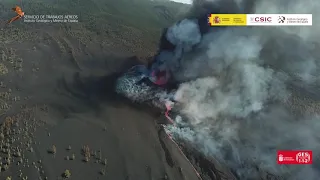 2/10/21_Estado del Pinar entorno al volcán, cono y la unión de coladas. Erupción La Palma IGME-CSIC