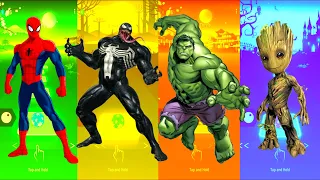 Spiderman 🆚 Venom 🆚 Hulk 🆚 Baby Groot 🆚 Marvel Heroes | Tiles Hop Fun Ball