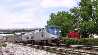 Amtrak P030 the Capitol  races east pass B&O`s Brunswick Passenger Station with 2 Inspection Cars