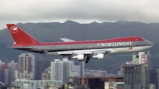 Smooth Landings Northwest Airlines Boeing 747 at Hong Kong International Airport || US GAMING