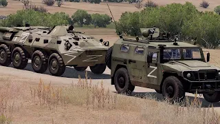 Major Destruction of Russian Equipment Convoy in Ambush Near the River - Arma 3