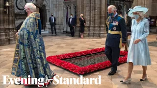 Prince Charles and Boris Johnson arrive at Westminster Abbey for the Battle of Britain anniversary