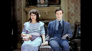 Buster Keaton in Holding Hands Scene Sherlock Jr. 1924 Colorized