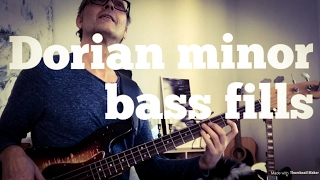 Funky Dorian F minor bass fills - bass lesson