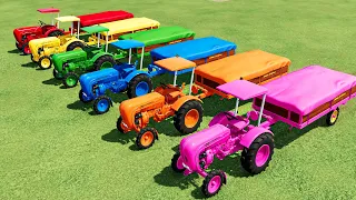 Mini Tractor of Colors! Transport PORSCHE Tractors with Triple Decker Truck! Sugarcane Harvest! FS22