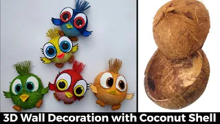 Coconut Shell craft ideas/How to make Bird with Coconut shell/Coconut shell Wall hanging making