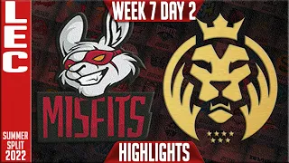 MSF vs MAD Highlights | LEC Summer 2022 W7D2 | Misfits Gaming vs MAD Lions