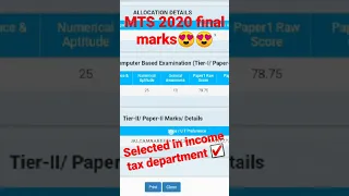 my MTS 2020 score card.. selected ☑️in income tax, bangluru #mts #ssc #incometax