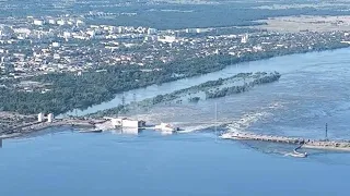 Разрушенная Каховская ГЭС - видео с квадрокоптера