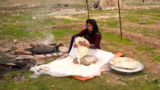 Nomadic Woman Cooking Bread On Fire For Breakfast - Iranian Nomadic Lifestyle