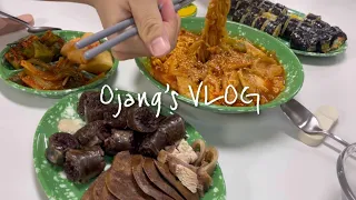 집밥VLOG🏠) 뭘 좋아할지 몰라 다 먹어봤어요 | 라볶이, 땡초김밥🍙, 제육볶음, 순대, 삼겹살🥓, 파김치