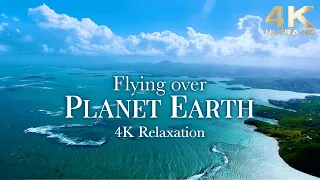 Bird Eye View Flying Over Planet Earth & Ambient Relaxing Music Ambience - 4K Drone Footage