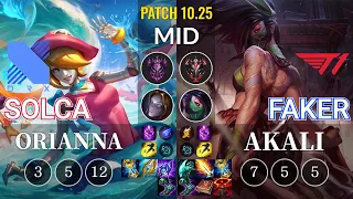 DRX SOLCA Orianna vs T1 Faker Akali Mid - KR Patch 10.25