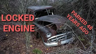 Will it run? $20 Plymouth FromTexas woods 48 years ROTTING 1952 Plymouth seized engine.