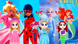 My talking angela 2 Princess Peach VS Ladybug VS Elsa in Frozen VS The Little Mermaid