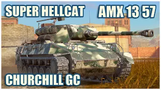 AMX 13 57, Super Hellcat & Churchill Gun Carrier • WoT Blitz Gameplay