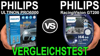 💡 PHILIPS Ultinon Pro6000 vs RacingVision GT200 TEST | LED gegen Halogen Vergleich Testbericht