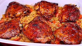 Best Ever Baked Chicken Thighs and Rice with Carrots Recipe   Easy Baked Chicken Recipe