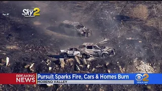 Pursuit Crash Sparks 5-Acre Brush Fire In Moreno Valley, Burns Multiple Homes, Vehicles