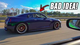 COCKY HELLCAT OWNER RACES MODIFIED NISSAN GTR!