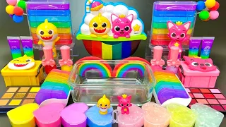 [ASMR]Mixing"Pinkfong&Babyshark"Rainbow Eyeshadow,Glitters into Clear Slime(80) satisfying 핑크퐁아기상어