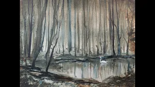 465) Watercolor Landscape Tutorial:  Exploring the Swan Motif in Burnt umber, Phthalo blue