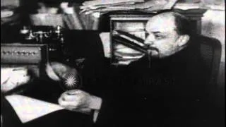 Bolshevik leader Vladimir Lenin speaks sitting in his office in Moscow, after the...HD Stock Footage