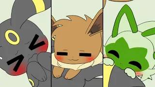 Sprigatito and Eevee love Umbreon's tail and belly! | Pokémon Animation